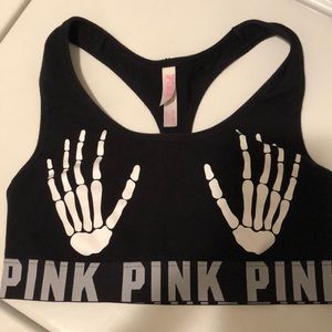 PINK skeleton hand sports bra